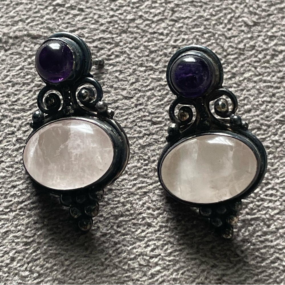 Sajen Sterling Silver Amethyst and Quartz Earrings